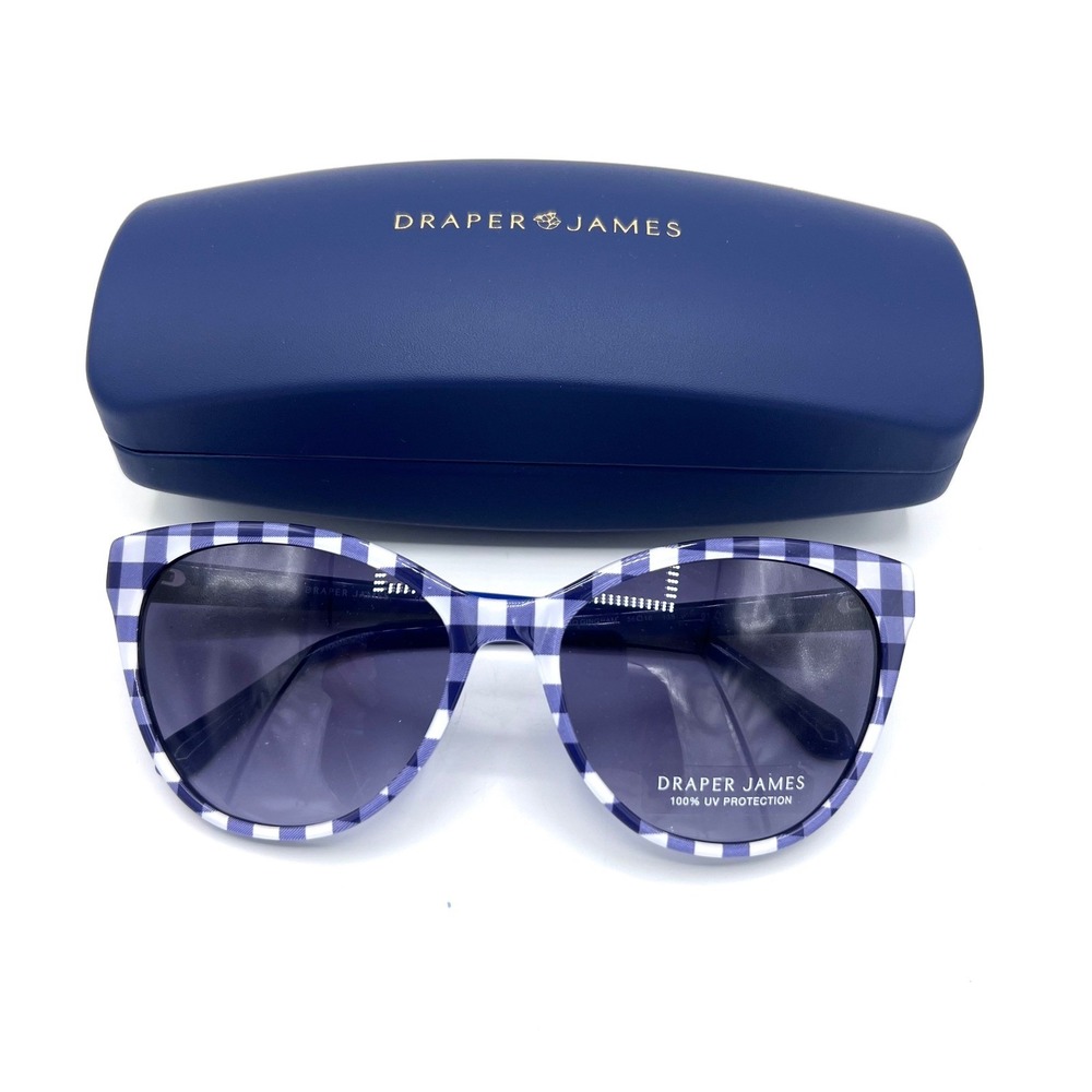 Draper James Indigo Gingham Cat Eye Sunglasses DJ7018 56-16-135 Case NEW